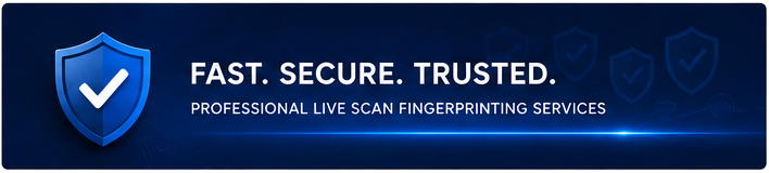 Accurate Fingerprints & Live Scan professional fingerprinting services banner with security shield graphic